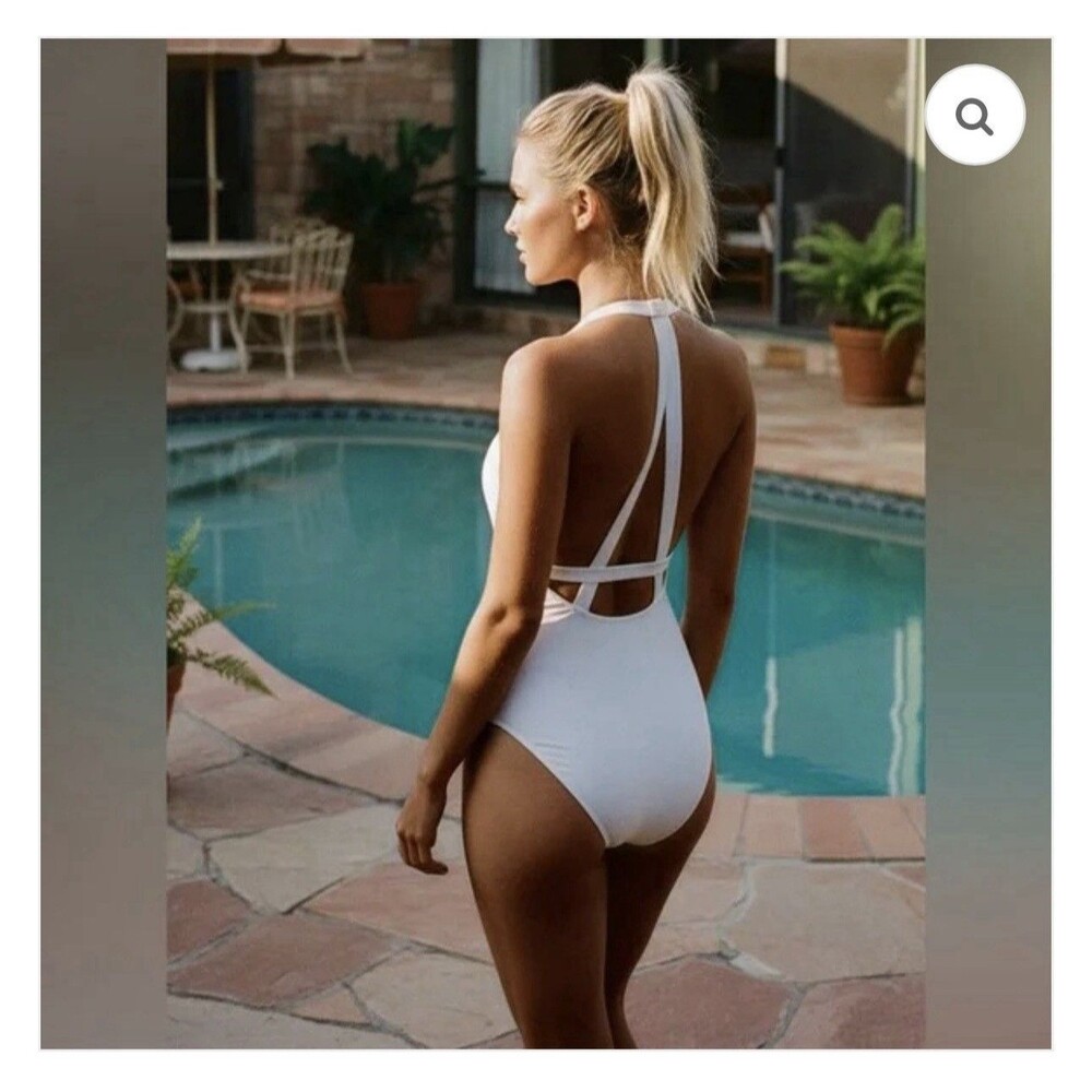 Seafolly Active V Plunge Maillot White One Piece Swimsuit Size 12 NWT